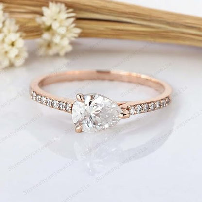 Pear Shaped Engagement Ring VVS1 Clarity Lab Created Diamond 3 Claw Pear Shaped Promise Ring Moissanite Rings for Women Wife Gifts Deliacte Promise Jewelry By SHREESHYAMJEWELLS