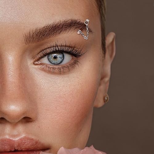 3 Pcs 316L Stainless Steel 16G Tragus Helix Rook Piercing Jewelry with Chain, Cartilage Earrings for Women, Belly Button Ring Vertical Labret Lip Piercing Jewelry - color: Silver, size: Full Setting