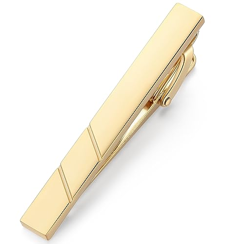 HONEY BEAR 1.97" 2.12" 2.36" Standard Tie Clip for Men Business Wedding | Classic Minimalist, Steel-Plated Copper Base, Gift-Boxed, Thickened, Rounded Corners, Easy to Slide On, No Snag or Wrinkle - style: Matte Polish Gold 5.4cm