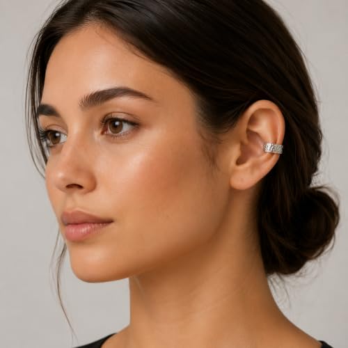 925 Sterling Silver Ear Cuff, Handmade Single Band Adjustable Non Piercing Clip On Cartilage Earring, Minimalist Ear Wrap Faux Piercing Jewelry for Women - style: Hammered Pebble Texture
