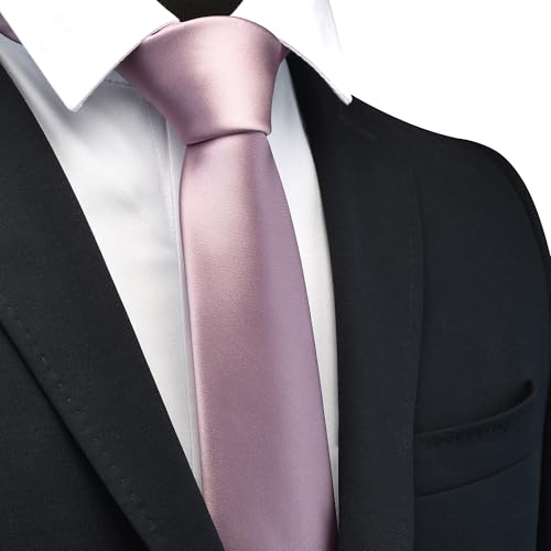 Branduce 3.15"（8cm） Mens Solid Satin Tie Pre-tied Adjustable Zipper Necktie for Business and Wedding - color: Dusty Rose