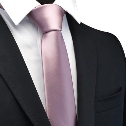 Branduce 3.15"（8cm） Mens Solid Satin Tie Pre-tied Adjustable Zipper Necktie for Business and Wedding - color: Dusty Rose
