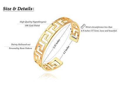 PERNNLA PEARL Dainty Gold Bar Bracelet for Women Simple Delicate Thin Cuff Bangle Hook Bracelet 18K Gold Plated Handmade Minimalist Jewelry - color: 10.Hollow Out