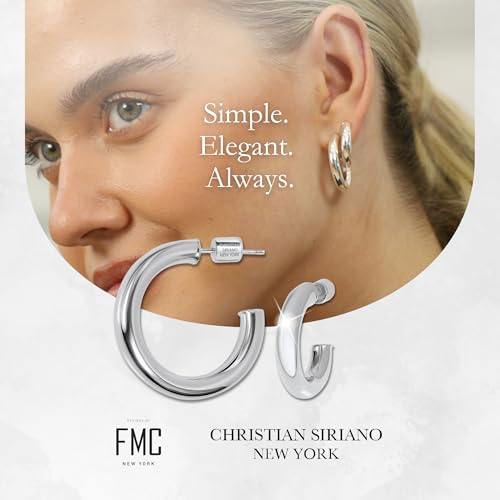 Small Gold Hoop Earrings for Women | 18K Gold Plated Non Tarnish Hoops, Classic Polished Huggie Earrings, 925 Sterling Silver Base, Twist Hoop. (4x20mm & 4x25mm, 3x15mm & 3x20mm) - color: Silver, size: Polish Hoop (4x20mm & 4x25mm)