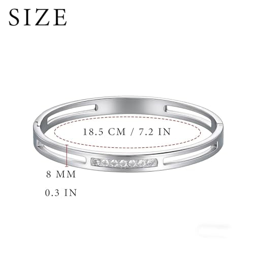 MILAKOO 6/8mm Gold/Silver Color Bangle Hollow Stainless Steel with Rhinestone Bracelets - color: Silver, size: 8mm
