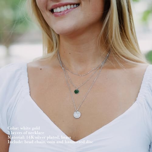 Layered Necklaces for Women - 14K Dainty Gold Plated Layering Chokers Necklaces Set Multilayer Delicate Necklace Trendy Adjustable Long Layered Necklaces for Women - style: 02 White Gold-Plated Disc Necklace