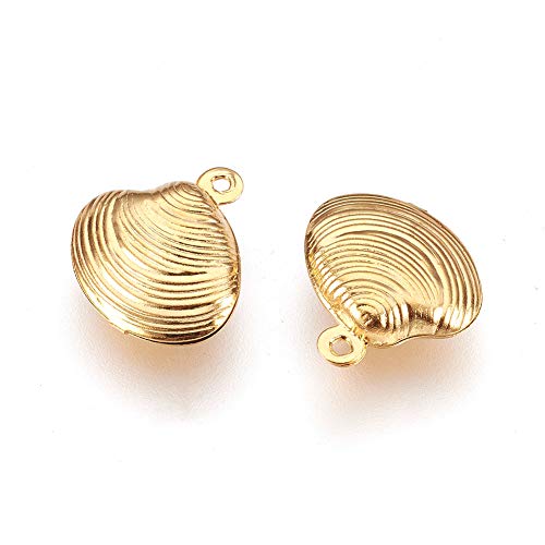 Mega Pet 100pcs Stainless Steel Shell Pendants Charms Golden Jewelry Charms DIY Accessories for Bracelets Necklaces Jewerly Making - size: 14x13x4mm#Shell