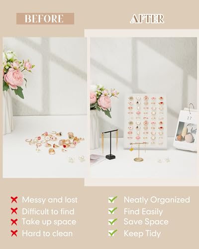 4 Pcs Velvet Ring Display 50 Slots L-Shaped Ring Display Stand Tray Holder for Selling Earring Jewelry - color: Beige