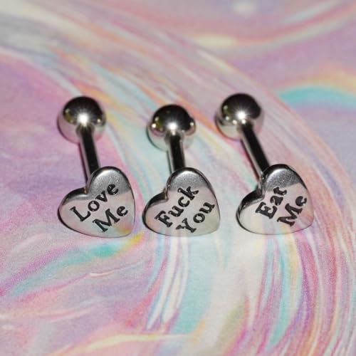14G Stainless Steel Heart Letter Tongue Rings for Women Silver Tongue Piercing Jewelry Cartilage Conch Straight Barbell Studs Tongue & Cartilage Piercing Jewelry 16mm - style: Style3