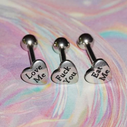 14G Stainless Steel Heart Letter Tongue Rings for Women Silver Tongue Piercing Jewelry Cartilage Conch Straight Barbell Studs Tongue & Cartilage Piercing Jewelry 16mm - style: Style3