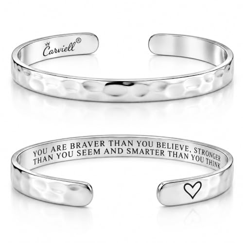 Carviell Bracelet - Gifts for Women – Inspirational, Friendships, Love, Mom, Daughters, Sisters, Christian, Graduations, Memorials & Wedding Gifts – 100+ Phrases – Stainless Steel, Gift Ready - color: CONFIDENCE Gift - You are braver than you believe, str
