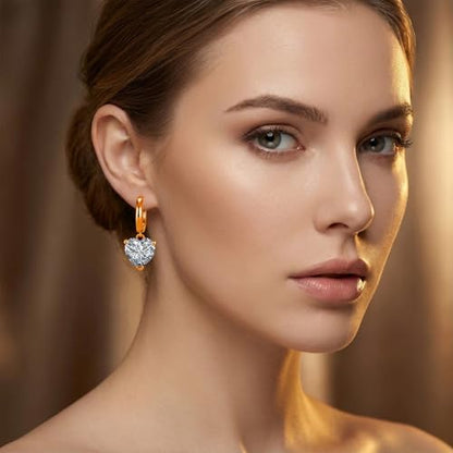 Cubic Zirconia Heart Dangle Hoop Earrings Crystal Love Heart Charm Drop Cartilage Small Huggie Hoops Earring Piercing Dainty Valentine's Day Jewelry Gifts for Women - color: Rose Gold