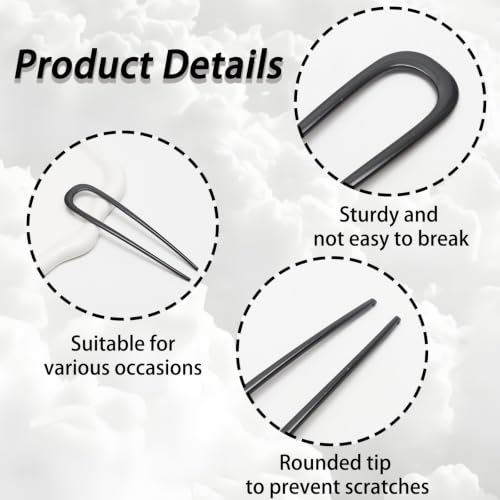2 Pcs Black French Hair Pins, Metal French Twist Hair Pins for Buns, Curls and Updos, 5.6 Inches U Shaped Chinese Hair Sticks, Hairstyle Accessories for Women Girls (2 Black) - color: Black