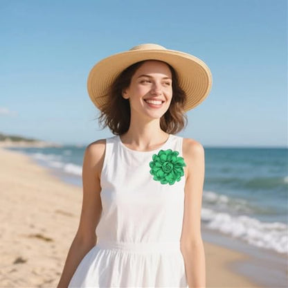 Satin Rose Flower Brooch Hair Clip for Women 4.3 Inch Floral Pin for Hats Dress Everyday Outfits Beach Vacations - color: Green