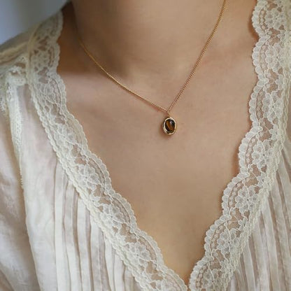 Tiger Eye Necklace, 14K Gold Natural Stone Necklace for Women, Adjustable Vintage Necklace for Spiritual Jewelry - style: Tiger Eye Necklace