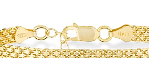 Miabella 18K Gold Plated 925 Sterling Silver Italian 6mm Solid Bismark Mesh Link Chain Bracelet for Women, 925 Made in Italy - style: Length 6.5 Inches + 0.5 Ext. (X-Small)