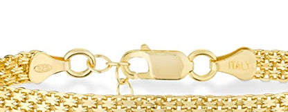 Miabella 18K Gold Plated 925 Sterling Silver Italian 6mm Solid Bismark Mesh Link Chain Bracelet for Women, 925 Made in Italy - style: Length 6.5 Inches + 0.5 Ext. (X-Small)