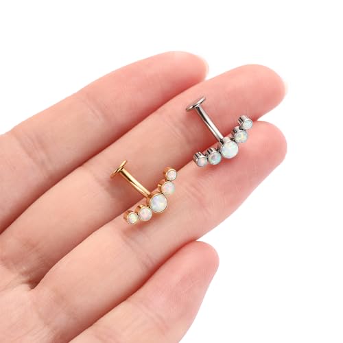 G23 Titanium Belly Jewelry 14G Flat Bottom Floating Belly Button Rings Curved Belly Barbell Navel Ring Belly Piercing 8/10/12/14mm Navel Rings Belly Piercings Jewelry for Women - color: Style5:Silver,5 Round White Opal