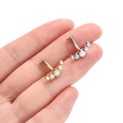 G23 Titanium Belly Jewelry 14G Flat Bottom Floating Belly Button Rings Curved Belly Barbell Navel Ring Belly Piercing 8/10/12/14mm Navel Rings Belly Piercings Jewelry for Women - color: Style5:Silver,5 Round White Opal