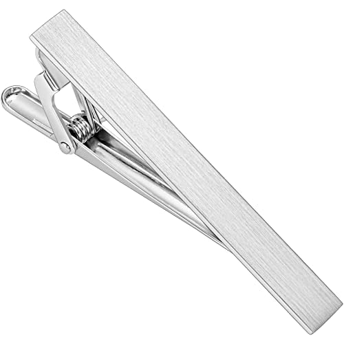 2.2/2.5Inch Tie Clips for Mens Regular Tie and Traditional Tie in Gift Box, Gold Silver Black Color Tie Bar Set, Birthday Anniversary Christmas Gift, Mens Jewelry or Accessories - size: 2.5 Inch, style: 1PCS-Silver Brushed