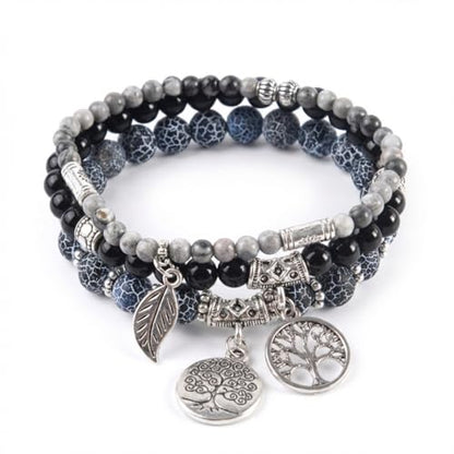 YGLINE Tree of Life Yoga Healing Stone Bracelets,Multilayer Lotus Chakra Stone Reiki Bracelet Sets,Anxiety Crystal Natural Stone,for Women Stress Relief - color: black wind fossilpicture jasper