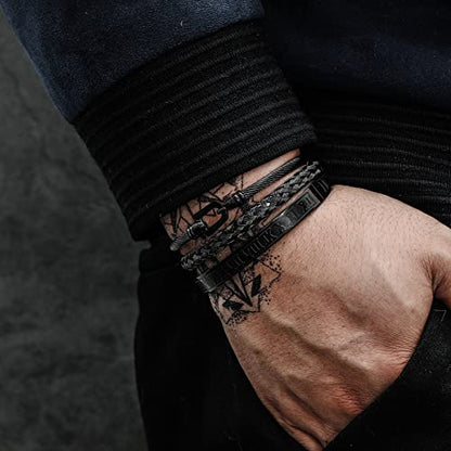 WFYOU 3PCS Stainless Steel Imperial Crown Bracelets for Men Gold Roman Numeral Bangle Bracelet Adjustable Cuff Bracelet Mens Luxury Jewelry Gifts - style: 07:Black-Hook