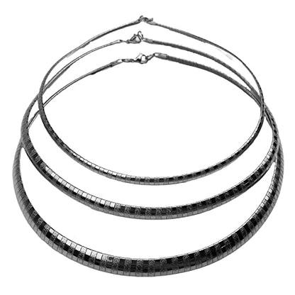 JAJAFOOK 4/6/8 MM Width Snake Bone Chain Stainless Steel Slash Wavy Flat Omega Collar Necklace - color: 3pcs Silver Set