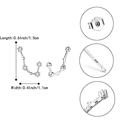 925 Sterling Silver CZ Horoscope Zodiac 12 Constellation Astrology Ear Crawler Post Earrings Gift for Mom Women Mothers Day/Valentines Day/Birthday/Christmas/Anniversary - style: Gemini (May 21 - Jun 20)