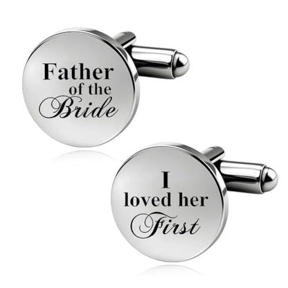 Silver Cufflinks for Men Wedding Engagement Gifts for Him Cuff Links 2Pcs Round Stainless Steel Engraved Cufflink for Shirt - color: I Loved Her First