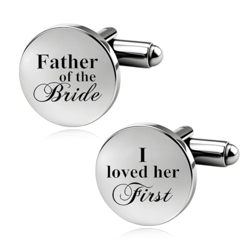 Silver Cufflinks for Men Wedding Engagement Gifts for Him Cuff Links 2Pcs Round Stainless Steel Engraved Cufflink for Shirt - color: I Loved Her First