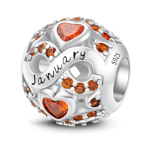 MICOO 925 Sterling Silver Jan-Dec Birthstone Charms For Bracelets and Necklaces, Original DIY Bead Charms With Cubic Zirconias Jewelry Birthday Gifts For Women. - color: 1-Jan Birthstone charm