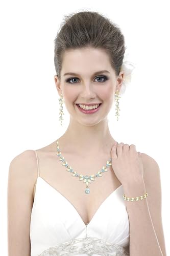 Paxuan Wedding Jewelry Sets for Bride Bridesmaid Bridal Jewelry Set for Women Wedding Crystal Necklace Earrings Bracelet Set for Party Prom Jewelry - color: AB - 14K Gold