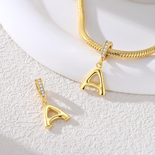 Hapour Gold Initial Letter Charms 925 Sterling Silver Alphabet Beads | 14K Gold Plated, A-Z Letter Charms, For Bracelets Necklace, Cubic Zirconia, DIY Dangle Pendant Beads, For Women Mom - color: Golden initial letter A