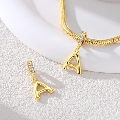 Hapour Gold Initial Letter Charms 925 Sterling Silver Alphabet Beads | 14K Gold Plated, A-Z Letter Charms, For Bracelets Necklace, Cubic Zirconia, DIY Dangle Pendant Beads, For Women Mom - color: Golden initial letter A