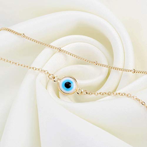 Dainty Gold Bracelets for Women, 14K Gold Plated Adjustable Layered Beads Bracelet Cute Evil Eye Oval Chain Pearl Bar Turtle Gold Bracelets for Women Jewelry - style: "Evil Eye&Beads Chain