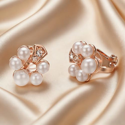 Yoursfs Faux Pearl Clip On Earrings For Women 18K Gold Plated Button Ear Clips - style: Ivory Pearl Cluster Clip On Earrings