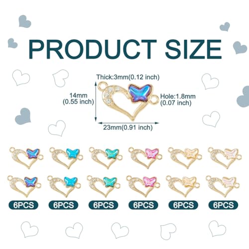 Elecrelive Crystal Heart Charms Rhinestone Heart Pendants Valentine Charms for Necklace Bracelet Earring Wedding Jewelry - color: 6 Colors Butterfly