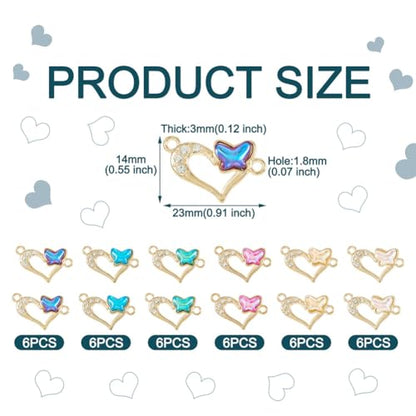 Elecrelive Crystal Heart Charms Rhinestone Heart Pendants Valentine Charms for Necklace Bracelet Earring Wedding Jewelry - color: 6 Colors Butterfly