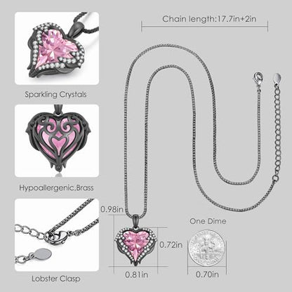 CDE Angel Wings Heart Birthstone Pendant Necklace Gift for Women | Silver/Gold Tone,Ideal Birthday & Anniversary Jewelry Gift for Wife,Girlfriend,Her - color: Black-10-Opal Pink Birthstone