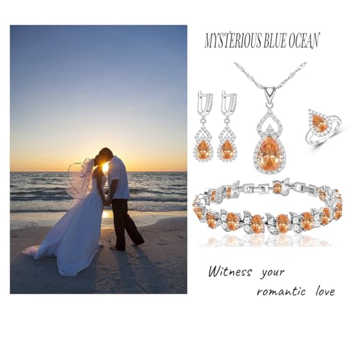 LMXXVJ Women Jewelry Set Platinum Plated Necklace Open Ring Earrings Bracelet Set,Birthday/Anniversary Mother’s Day Jewelry Gifts for Mom/Wife/Sister/Best Friend - color: Champagne