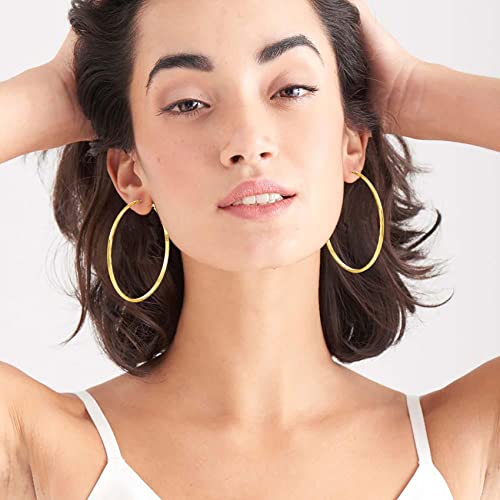 Sterling Silver Hoop Earrings - Diamond-Cut Circle Hoops, Hypoallergenic, 3mm Thin, Oversize 20/30/40/50/60mm - color: Gold,50mm