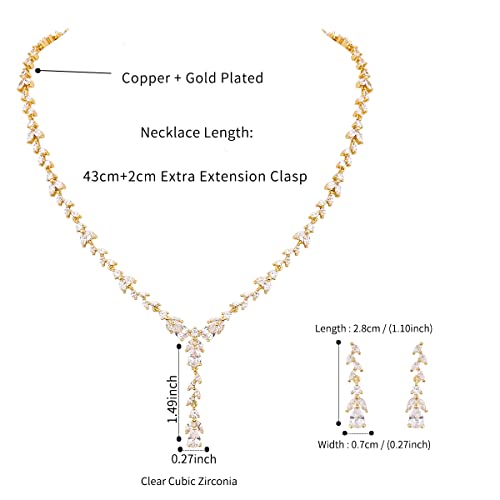 Bridal Wedding Jewelry CZ Set Marquise Teardrop Cubic Zirconia Pendant Necklace and Dangle Earring Bracelet Sets for Women - color: Gold tone - 01