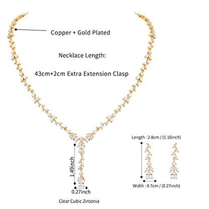 Bridal Wedding Jewelry CZ Set Marquise Teardrop Cubic Zirconia Pendant Necklace and Dangle Earring Bracelet Sets for Women - color: Gold tone - 01
