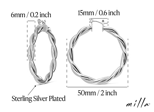 Milla Twisted Hoop Earrings for Women – Hypoallergenic Silver or Gold Statement Hoops – Lightweight & Easy to Wear - color: Silver Plated / 2.0 in / Medium