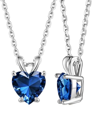 CYW Genuine Sapphire/Emerald/Ruby/Moissanite Necklace for Women, Really Authentic Solid 925 Sterling Silver, 16"/18"/20" Adjustable Chain, Anniversary Mother's Day Valentines Gift - color: Sapphire - Heart - White Gold, size: 8mm