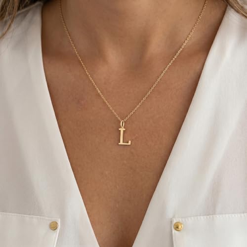 14K Solid Gold Initial Letter Charm Pendant for Women - Personalized Block Letter Add On Charm (A to Z All Letters) - color: L