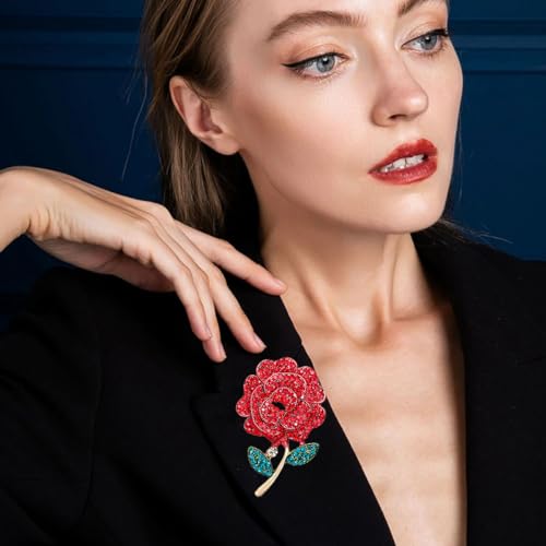 Rhinestone Flower Pin Camellia Drop Oil Brooch Big Large Rose Bouquet Brooch Pin Pearl Daisy Peony Brooch Lapel Pins Elegant Clothing Hat Bag Skirt Accessories for Women - color: Red1