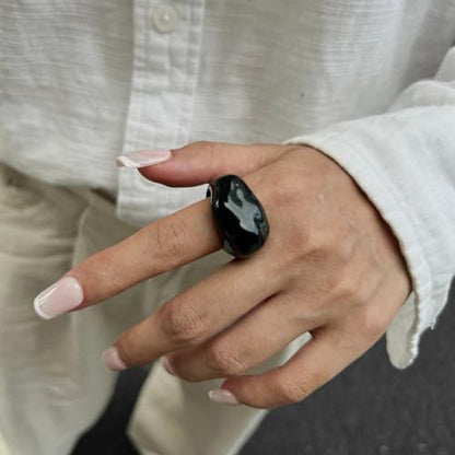 Wide Band Irregular Resin Statement Ring for Women - Minimalist Ins Style Chunky Ring Lightweight Fashion Jewelry