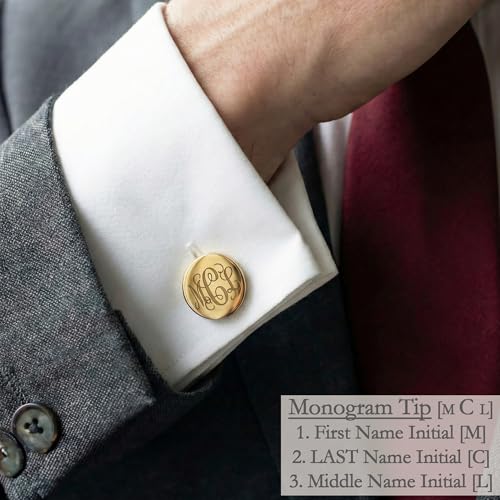Custom Cufflinks for Men, Personalized Engraved Monogram or Handwriting | Stainless steel, 16 mm round or square, gold, silver or black, monogram, initials, handwriting, wedding and groomsmen gifts
