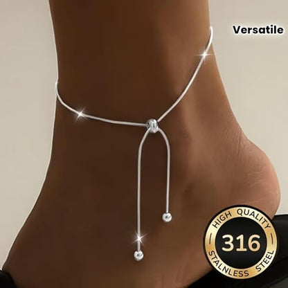 1 Pc 316 Stainless Steel Anklet for Women, Adjustable Snake Chain Anklet, Minimalist Trendy Foot Bracelet, Stainless Steel Jewelry for Summer Beach Daily Wear